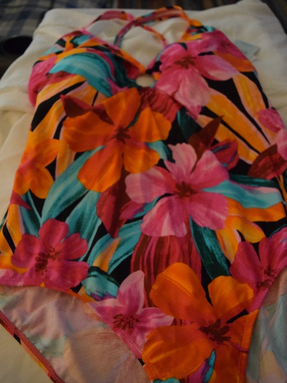 NWT Christina Blue One piece Swimsuit, Floral, size 16